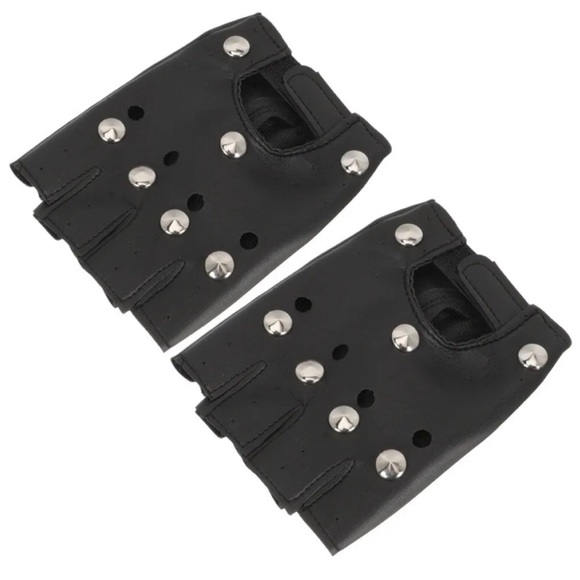 Studded Gloves - Bad Biker Fingerless Gloves - Halloween Rave Punk Rock - Picture 2 of 11